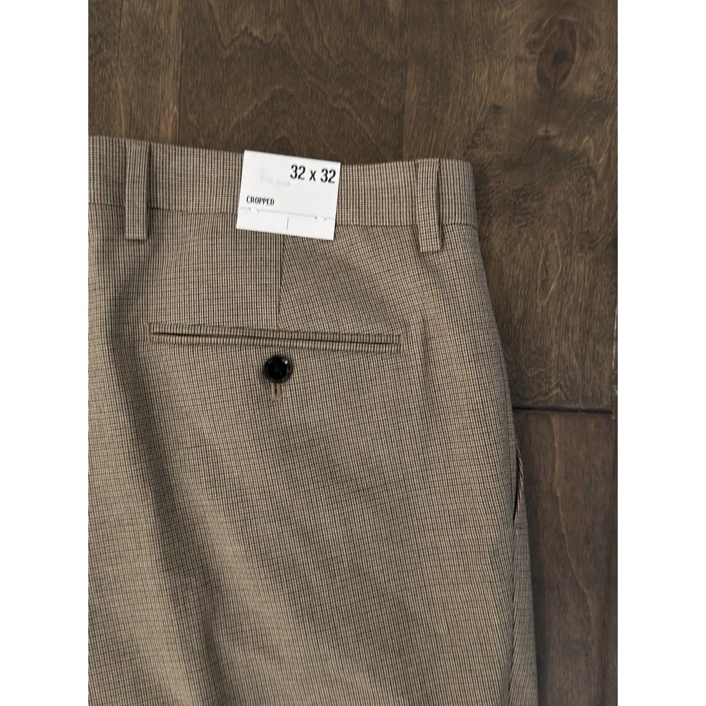 NWT Express Mens Houndstooth Extra Slim Fit Cropped Pleated Dress Pants 36WX29L